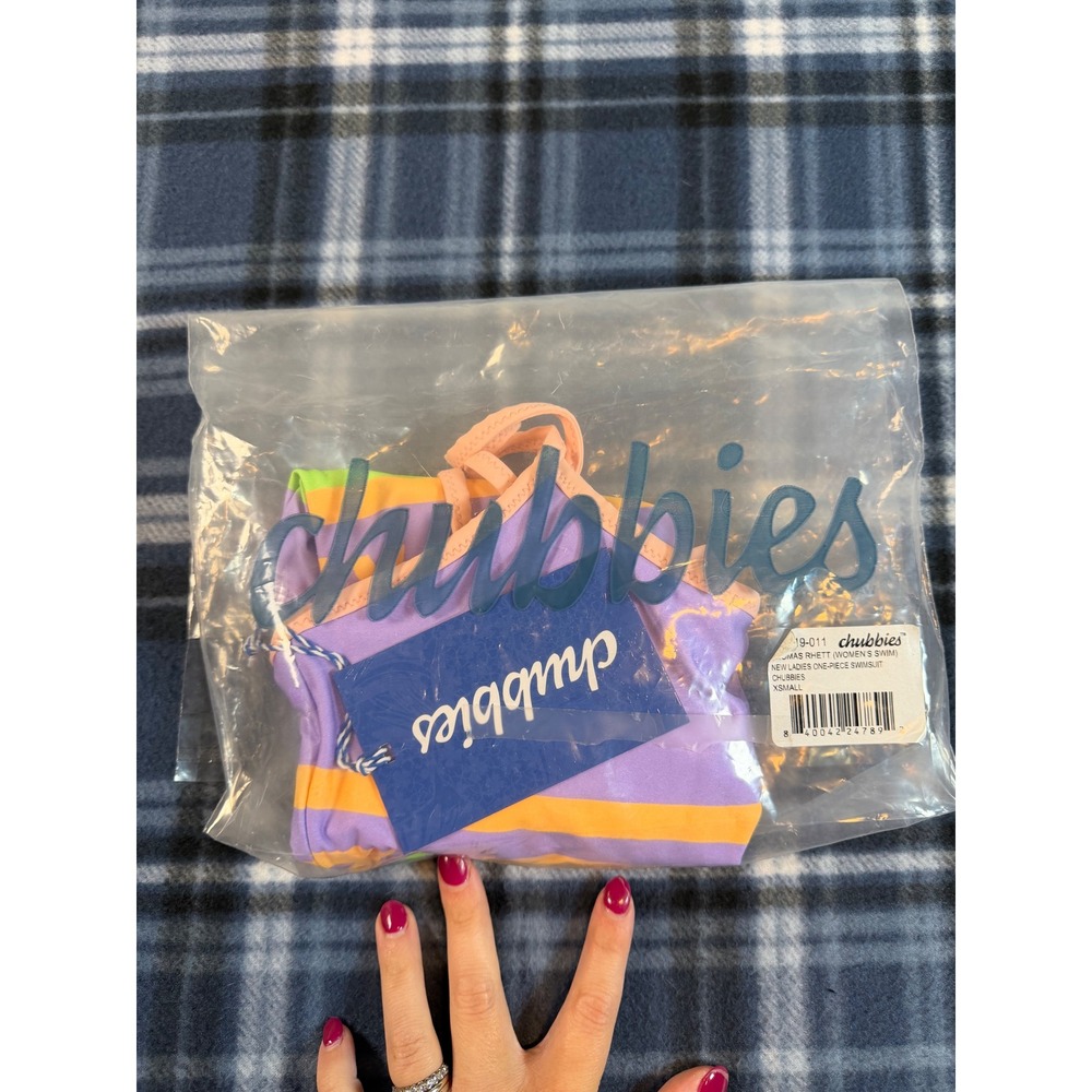 Chubbies Thomas Rhett Purple Geometric One Piece Swimsuit XS 202019-011 NWT - Picture 8 of 8